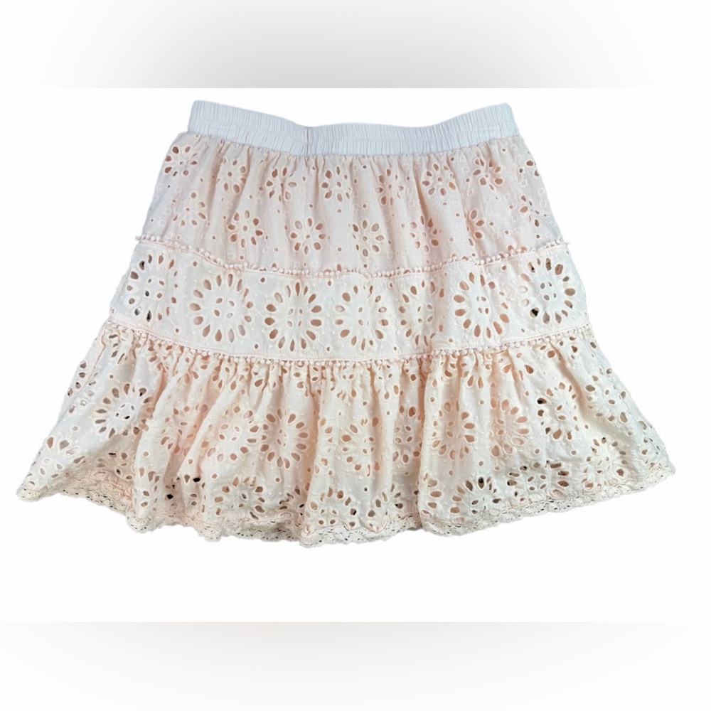 STELLAH Women’s Pale Pink Eyelet Embroidered Mini Skirt- M